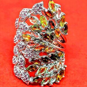 Unheated Tourmaline &Rhodolite Garnet 925 Sterling Silver Ring Sz 8‎
